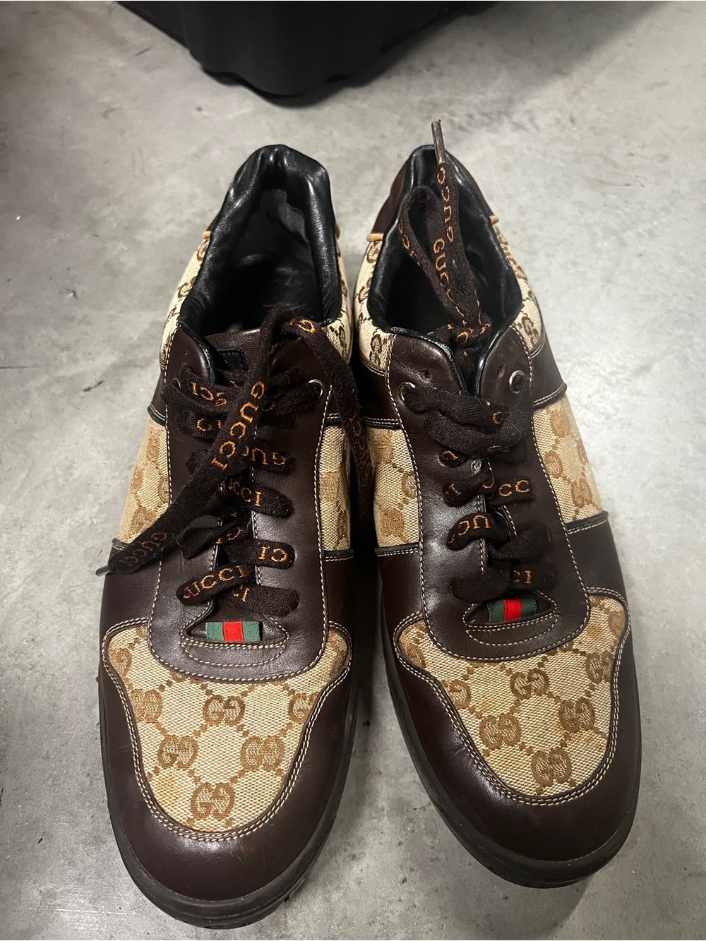 Vintage Gucci Brown & Beige Monogram Canvas Men’s Sneakers with Web Detail